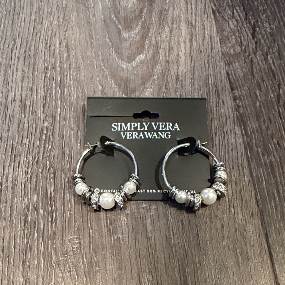Simply Vera Vera Wang Silver and Pearl Hoop Earrings NWT